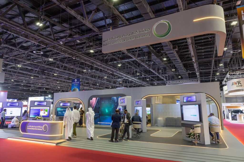 Row of exhibition stands at WETEX 2026, Dubai World Trade Centre